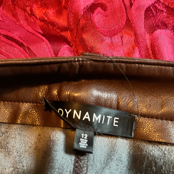 Brown Faux Leather Straight Leg Trousers - Picture 4 of 5